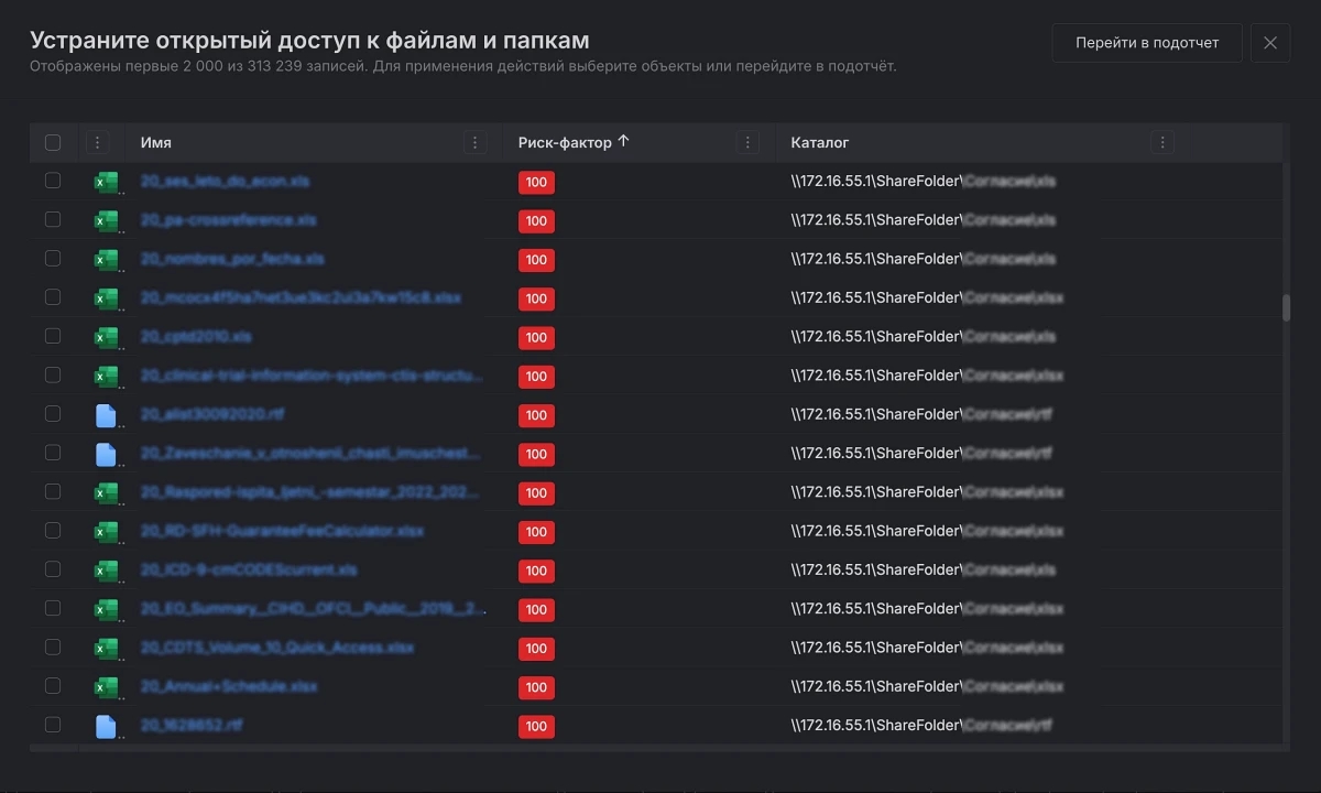 Гарда DCAP: отчёт об открытом доступе к файлам и папкам