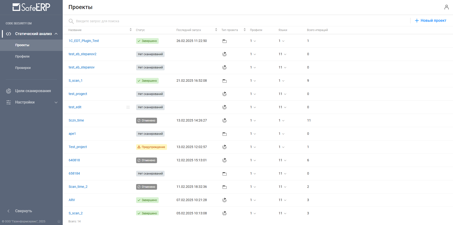 Интерфейс SafeERP Code Security