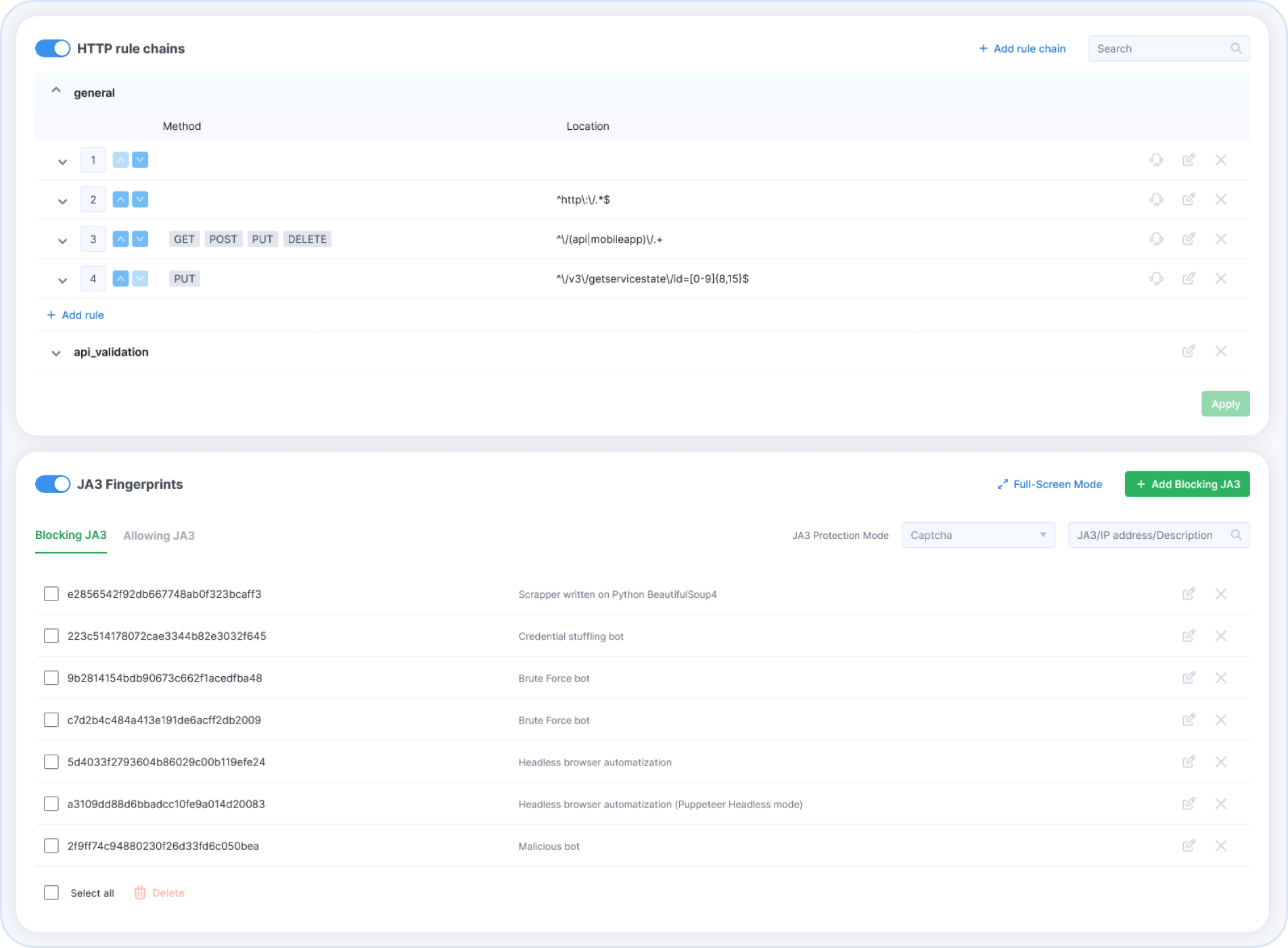 StormWall Антибот: цепочки HTTP-правил и настройки блокировки ботов по JA3-отпечаткам